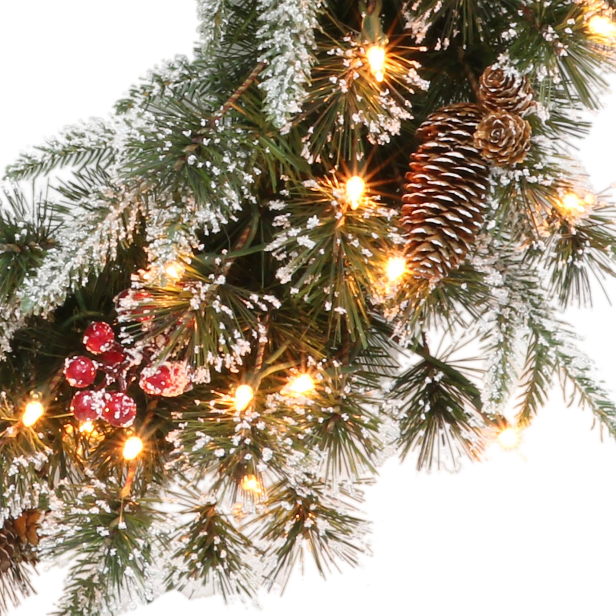 24" Pre-Lit Pine, Cones & Red Berries Wreath